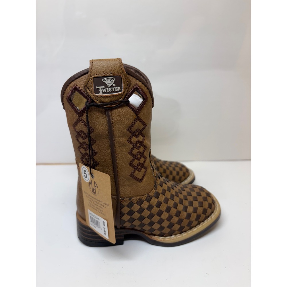 Twister Toddler Brown Woven Checkerboard Square Toe Cowboy Boots 443000292-05 5